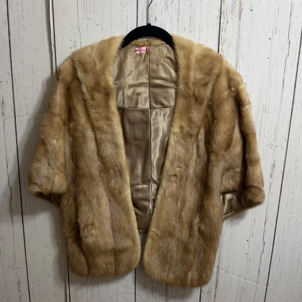 Vintage Blonde Mink Fur Hat with Brown Chin Strap